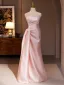 Sexy Pearl Pink Pearl Satin Prom Dresses 2024 Trumpet / Mermaid Strapless Sleeveless Backless Floor-Length / Long Prom Formal Dresses
