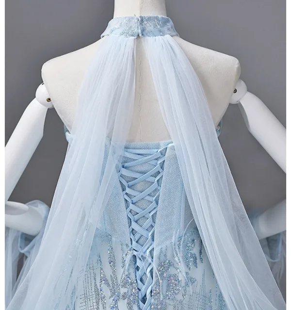 Charming Sky Blue Beading Rhinestone Sequins Feather Prom Dresses 2026 A-Line Princess