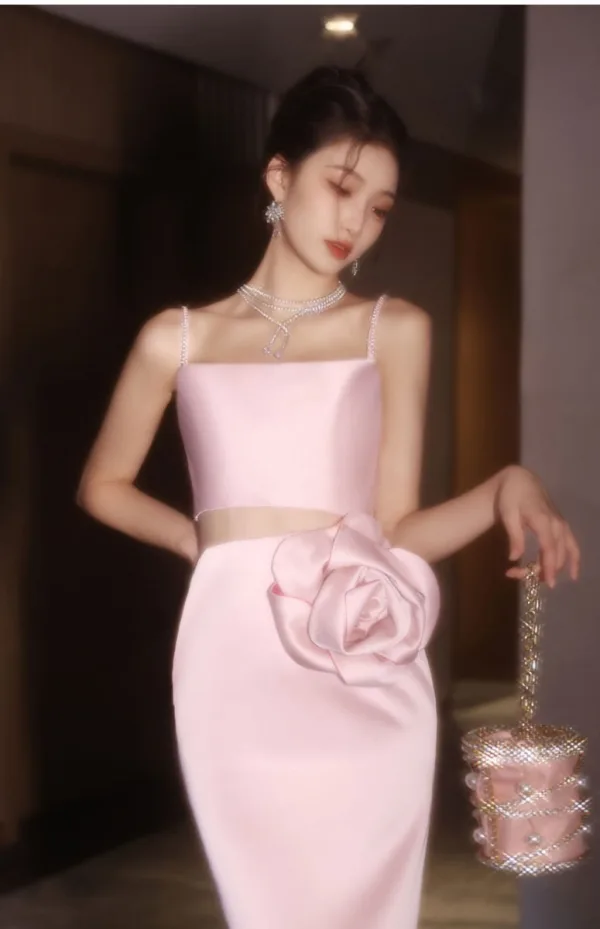 Charmant Rougissant Rose Appliques Robe De Soirée 2024 Trompette / Sirène Bretelles Spaghetti Sans Manches Dos Nu Longue Soirée Robe De Ceremonie