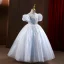 Bling Bling Silver Beading Sequins Flower Girl Dresses Ball Gown 2022 Scoop Neck Puffy Short Sleeve Floor-Length / Long Prom Flower Girl Dresses
