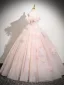 Chic / Beautiful Blushing Pink Beading Appliques Prom Dresses 2025 Ball Gown Off-The-Shoulder Short Sleeve Backless Floor-Length / Long Prom Formal Dresses