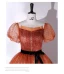 Elegante Orange Geflecktes Ballkleider 2022 Ballkleid Eckiger Ausschnitt Kurze Ärmel Rückenfreies Schleife Stoffgürtel Lange Festliche Kleider