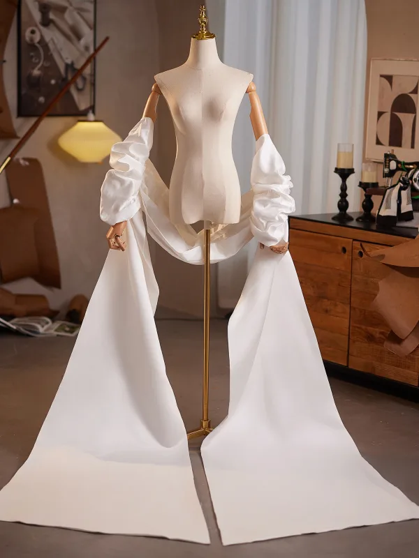 Unusual White Satin Prom shawl 2024 Sleeveless