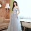 Modest / Simple Grey Lace Butterfly Bridesmaid Dresses 2022 A-Line / Princess Short Sleeve Backless Floor-Length / Long Bridesmaid Dresses