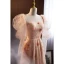 Flower Fairy Blushing Pink Sequins Prom Dresses 2023 A-Line / Princess Square Neckline Puffy Long Sleeve Backless Floor-Length / Long Prom Formal Dresses