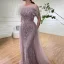High End Meeresblau Handgefertigt Perlenstickerei Pailletten Gespaltete Front Ballkleider 2024 Meerjungfrau Bandeau Kurze Ärmel Rückenfreies Lange Ball Festliche Kleider