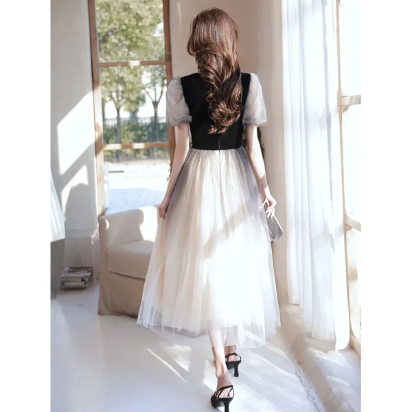 Chic / Beautiful Black Sequins Prom Dresses 2022 A-Line / Princess Square Neckline Short Sleeve Floor-Length / Long Prom Prom Dresses