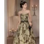 Vintage / Retro Army Green Printing Prom Dresses 2022 A-Line / Princess Strapless Sleeveless Backless Sash Floor-Length / Long Prom Formal Dresses