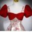 Chic / Beautiful Burgundy Printing Prom Dresses 2023 A-Line / Princess Square Neckline Bow Puffy Short Sleeve Backless Floor-Length / Long Prom Formal Dresses