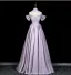 Lovely Lavender Rhinestone Prom Dresses 2026 A-Line / Princess Off-The-Shoulder Short Sleeve Backless Floor-Length / Long Formal Dresses