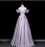 Charmant Lavendel Strass Pailletten Ballkleider 2026 A Linie Off Shoulder Kurze Ärmel Rückenfreies Lange Festliche Kleider