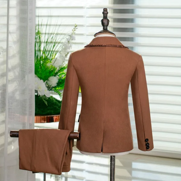 Fashion Tan 5-piece Long Sleeve Boys Wedding Suits 2025 Coat Pants Shirt Tie Vest