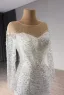 High-end White Handmade  Beading Sequins Wedding Dresses 2024 Trumpet / Mermaid Scoop Neck Long Sleeve Court Train Wedding