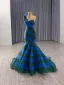 Haut de Gamme Deux tons Océan Bleu En Dentelle Fleur Appliques Robe De Bal 2025 Trompette / Sirène Une épaule Sans Manches Dos Nu Train De Balayage Tulle Robe De Ceremonie