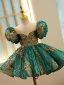 Chic / Beautiful Dark Green Beading Sequins Flower Girl Dresses 2022 Ball Gown Scoop Neck Puffy Short Sleeve Floor-Length / Long Prom Flower Girl Dresses