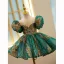 Scintillantes Vert Foncé Paillettes En Dentelle Courte Robe Ceremonie Fille 2022 Robe Boule Encolure Dégagée Gonflée Manches Courtes Promo Robe Ceremonie Fille
