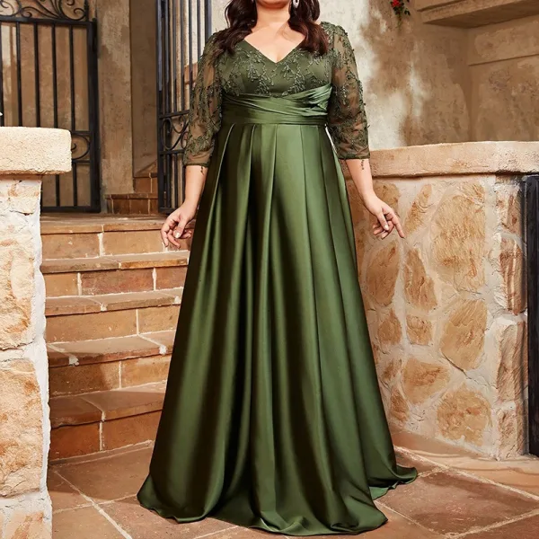 green evening dresses plus size Plus Size Fitted Satin Halter Slit Gown by Ladivine CH079C