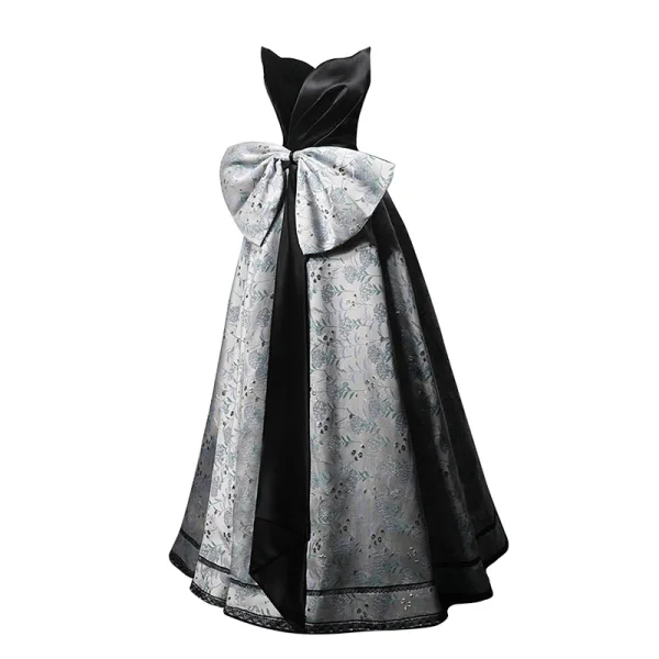 Vintage / Retro Black Evening Dresses 2022 A-Line / Princess Strapless Bow Sleeveless Backless Floor-Length / Long Evening Party Formal Dresses
