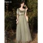 Chic / Beautiful Sage Green Velour Bridesmaid Dresses 2022 A-Line / Princess Sequins Suede Short Sleeve Backless Floor-Length / Long Bridesmaid Wedding Party Dresses