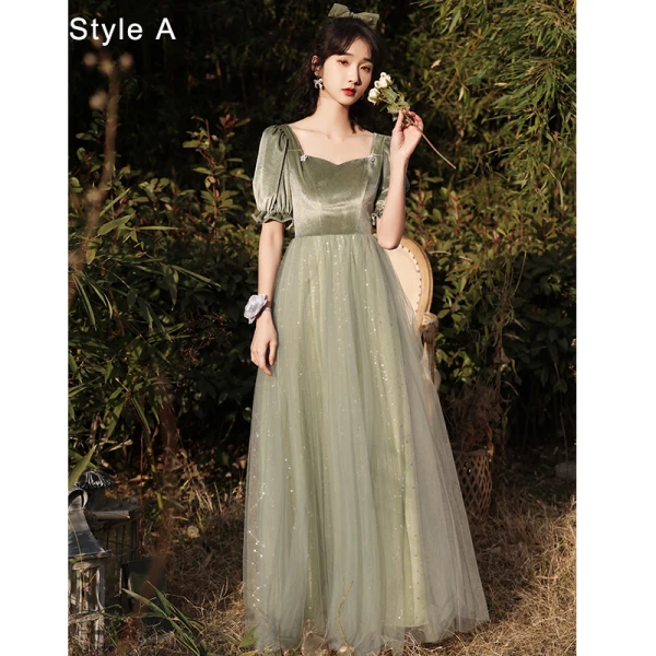 Chic Beautiful Sage Green Velour Bridesmaid Dresses 2022 A-Line Princess Sequins Suede