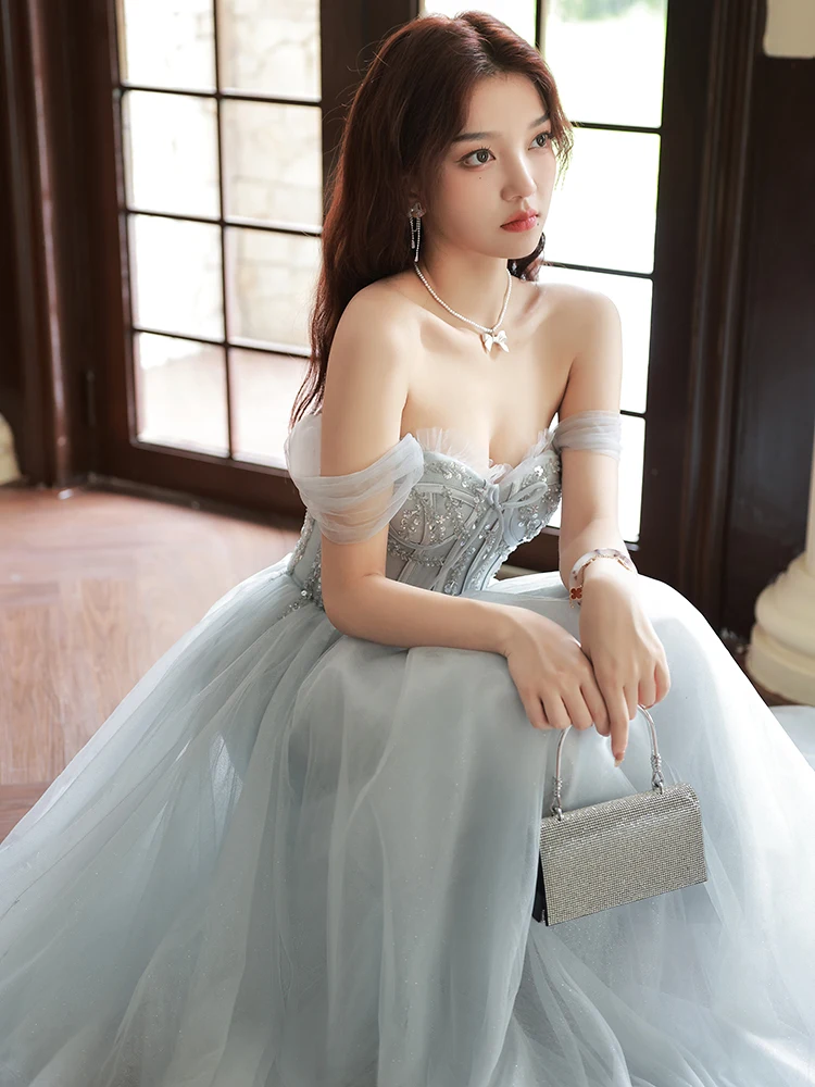 strapless open back dress Chic and Holland HF110284 - Strapless Plunging V-Neck Evening Dress 8 / Grey main image 0