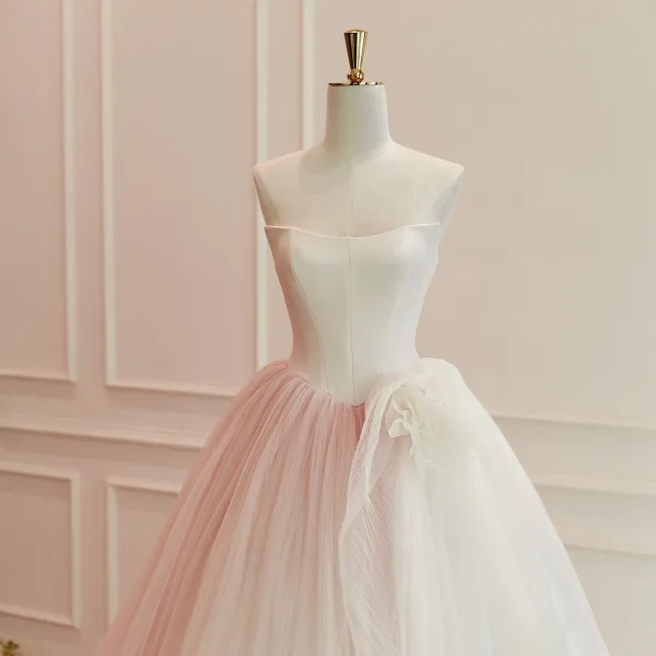 High End Schön Rosa Brautkleider / Hochzeitskleider 2026 Ballkleid Bandeau Ärmellos Rückenfreies Lange