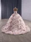 High-end Flower Fairy Fuchsia Handmade  Sequins Lace Flower Floral Prom Dresses 2025 Ball Gown Strapless Sleeveless Backless Court Train