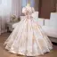Elegant Gold Sequins Rhinestone Prom Dresses 2024 Ball Gown V-Neck Short Sleeve Backless Floor-Length / Long Prom Formal Dresses