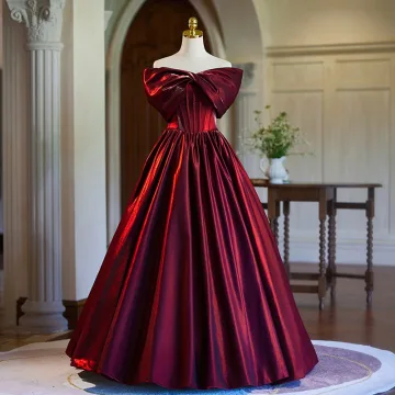 Elegante Bordeaux Satijn Galajurken 2024 Baljurk Uit De Schouder Strik Mouwloos Ruglooze Lange Gala Gelegenheid Jurken