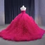 High-end Fuchsia Beading Pearl Sequins Cascading Ruffles Prom Dresses 2023 Ball Gown Strapless Corset Sleeveless Backless Chapel Train Prom Formal Dresses