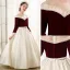 Elegant Burgundy Satin Birthday Flower Girl Dresses 2022 Ball Gown Pearl Scoop Neck Sash Bow Long Sleeve Floor-Length / Long Flower Girl Dresses