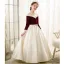 Elegant Burgundy Satin Birthday Flower Girl Dresses 2022 Ball Gown Pearl Scoop Neck Sash Bow Long Sleeve Floor-Length / Long Flower Girl Dresses