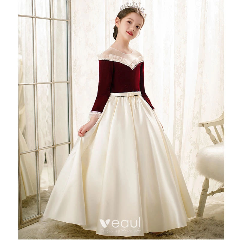 Flower girl dresses with burgundy sash best sale