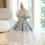 Chic / Belle Vert Cendré Courte Anniversaire Robe Ceremonie Fille 2022 Robe Boule Encolure Dégagée Gonflée Manches Courtes Robe Ceremonie Fille