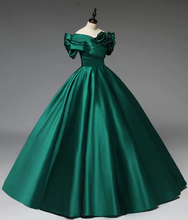 Vintage / Retro Dark Green Prom Dresses 2025 Ball Gown Off-The-Shoulder Short Sleeve Backless Floor-Length / Long Formal Dresses