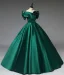 Vintage / Retro Dark Green Prom Dresses 2025 Ball Gown Off-The-Shoulder Short Sleeve Backless Floor-Length / Long Formal Dresses