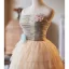 Charming Champagne Pearl Appliques Homecoming Graduation Dresses 2025 A-Line / Princess Strapless Sleeveless Backless Tea-length Formal Dresses