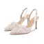 Charming White Lace Flower Rhinestone Pearl Wedding Shoes 2023 8 cm Stiletto Heels Pointed Toe Wedding Sandals High Heels