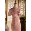 Chinese style Blushing Pink Lace Flower Tea-length Cheongsam 2024 Trumpet / Mermaid High Neck Short Sleeve Prom