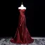 Fashion Burgundy Prom Dresses 2025 Trumpet / Mermaid Spaghetti Straps Puffy Short Sleeve Backless Sweep Train Formal Dresses