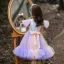 Lovely Sky Blue Sequins Birthday Flower Girl Dresses 2023 Ball Gown Scoop Neck Short Sleeve Bow Floor-Length / Long Flower Girl Dresses