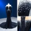 High End Schwarz Perlenstickerei Perle Pailletten Abendkleider 2023 Meerjungfrau Rundhalsausschnitt 3/4 Ärmel Lange Abend Festliche Kleider