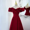 Elegant A-Line / Princess Red Engagement Prom Dresses 2021 Off-The-Shoulder Crossed Straps Floor-Length / Long Ruffle Satin Formal Dresses