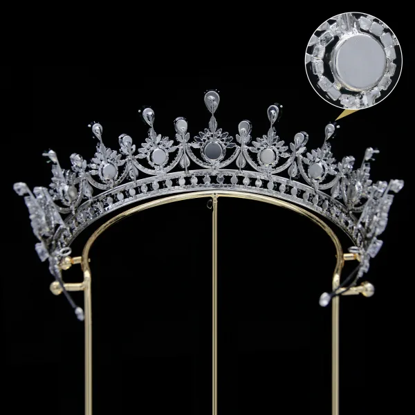 Barock Silver Rhinestone Zirkon Tiara Brud Huvudbonad 2024 Bröllop Tillbehör