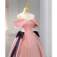 Elegant Candy Pink Satin Prom Dresses 2023 Ball Gown Off-The-Shoulder Short Sleeve Backless Bow Floor-Length / Long Prom Formal Dresses
