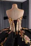 Haut de Gamme Noire Fait main Perlage Paillettes Quinceañera Robe De Bal 2025 Robe Boule De l'épaule 1/2 Manches Dos Nu Tribunal Train Robe De Ceremonie