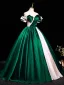 Two Tone Elegant Dark Green Satin Prom Dresses 2025 Ball Gown Off-The-Shoulder Short Sleeve Backless Floor-Length / Long Prom Formal Dresses