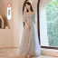 Modest / Simple Grey Lace Flower Bridesmaid Dresses 2023 A-Line / Princess Short Sleeve Backless Floor-Length / Long Bridesmaid Dresses