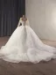 Luxury / Gorgeous White Handmade  Beading Sequins Pearl Wedding Dresses 2025 Ball Gown Scoop Neck Long Sleeve Chapel Train Wedding