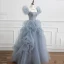 Charmant Himmelblau Perlenstickerei Perle Pailletten Ballkleider 2022 Ballkleid Eckiger Ausschnitt Geschwollenes Kurze Ärmel Rückenfreies Lange Festliche Kleider